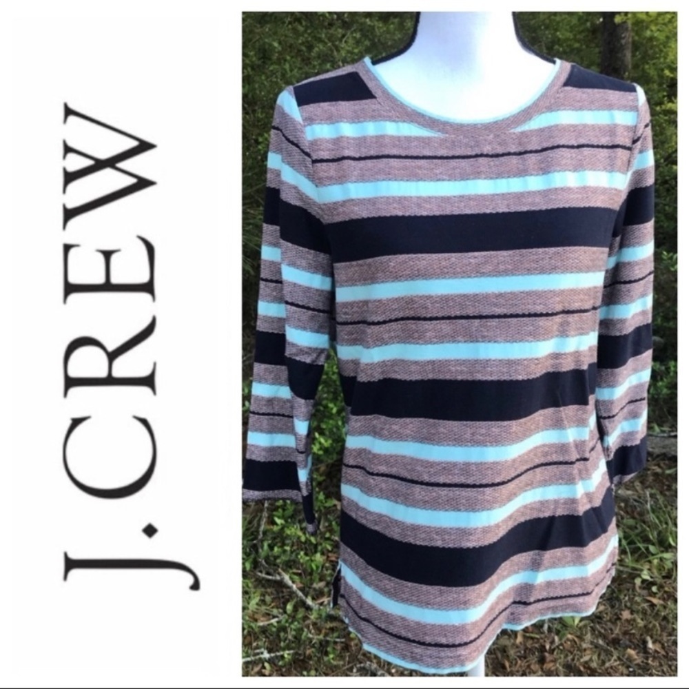 J Crew Blue Striped Cotton Knit Jersey Shirt